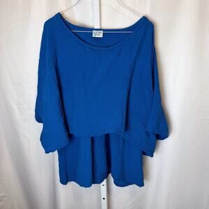 Oh My Gauze! Medium Blue Layered 100% Cotton Gauze Tunic Top Boho Lagenlook